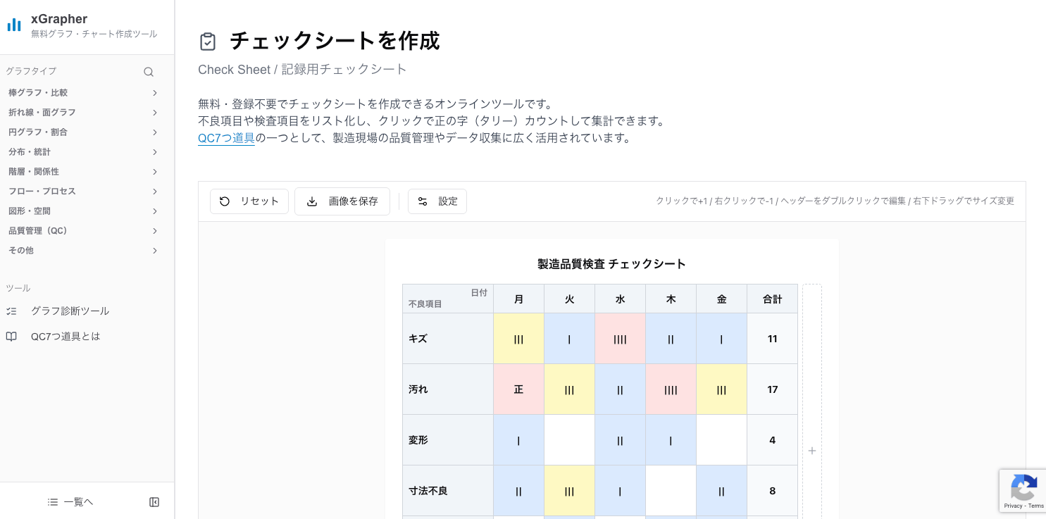 xGrapherのチェックシートツール xGrapherのチェックシートツール